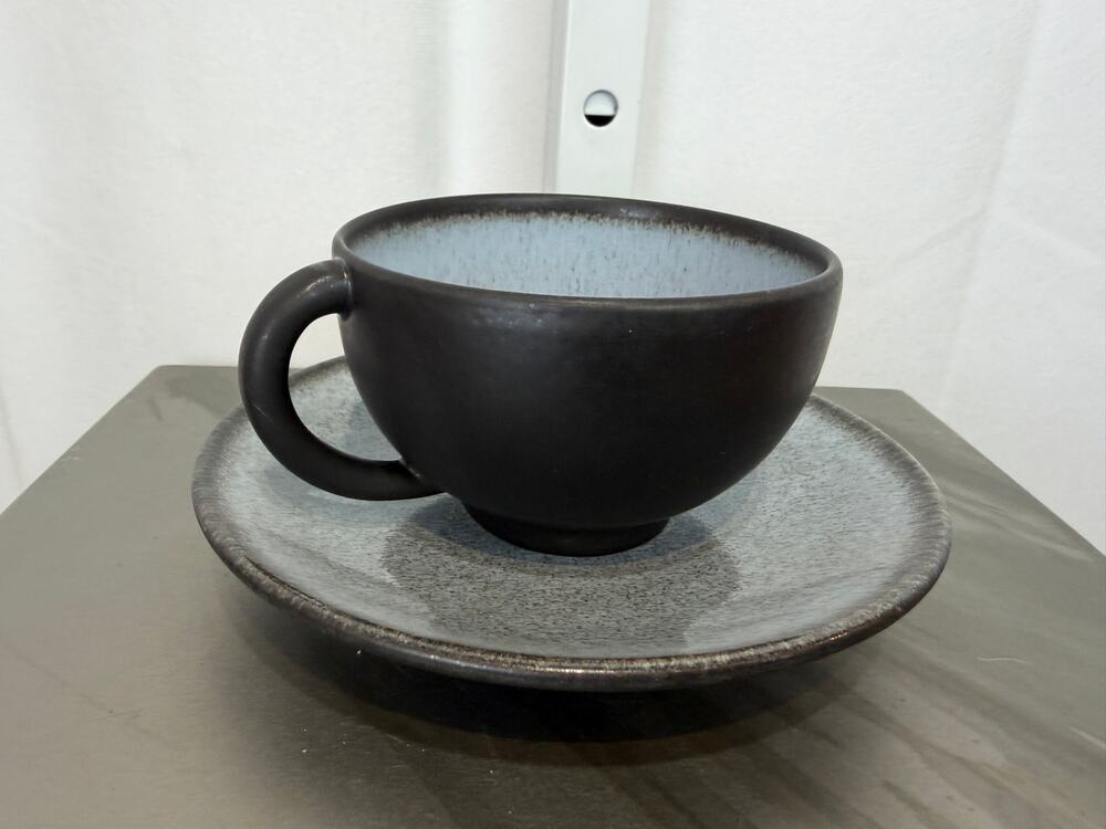 Jars France Tourron Gris Ecorce Cup and Saucer Set Charcoal Gray 6oz